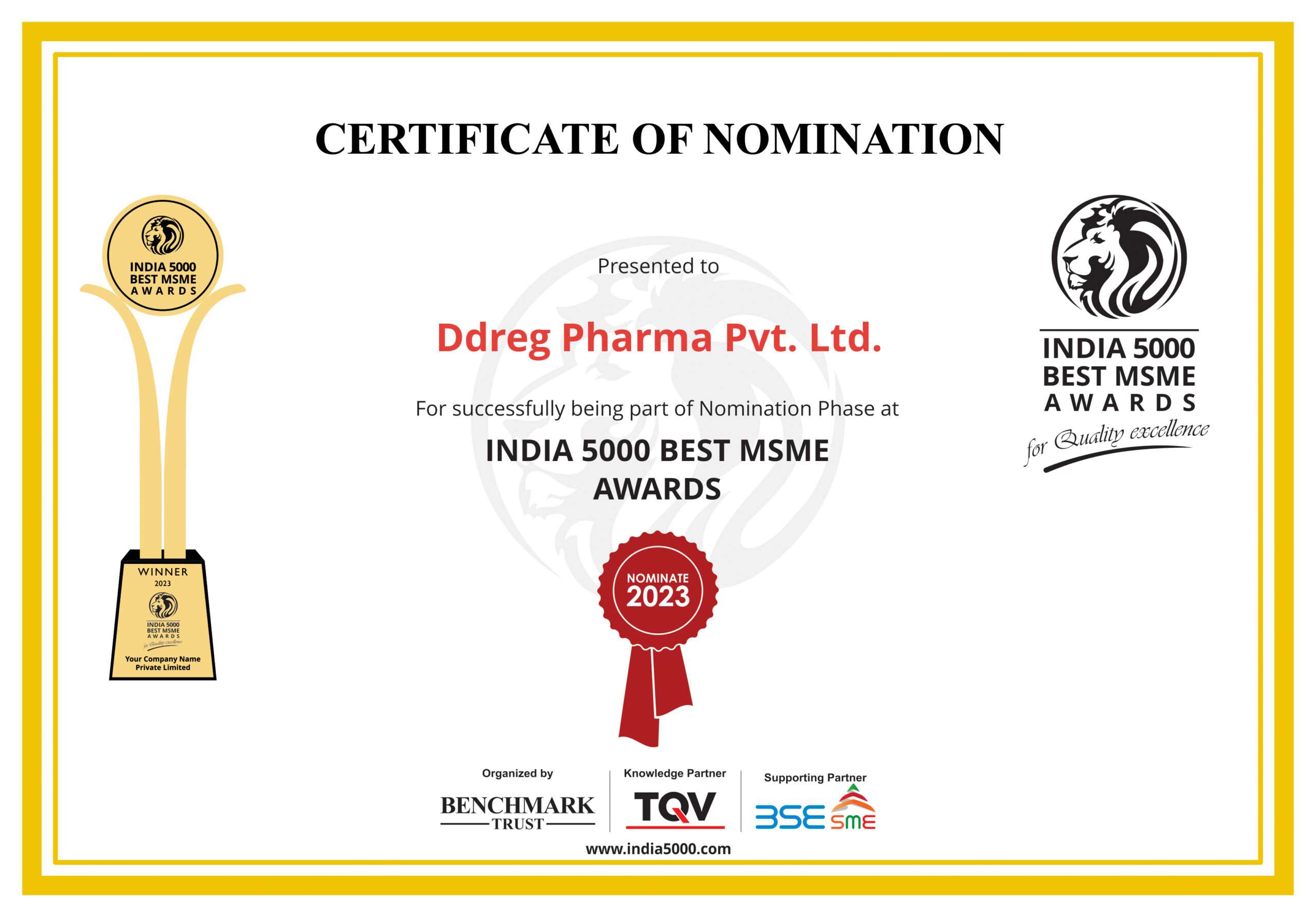DDReg nominated for India 5000 Best MSME Awards 2023